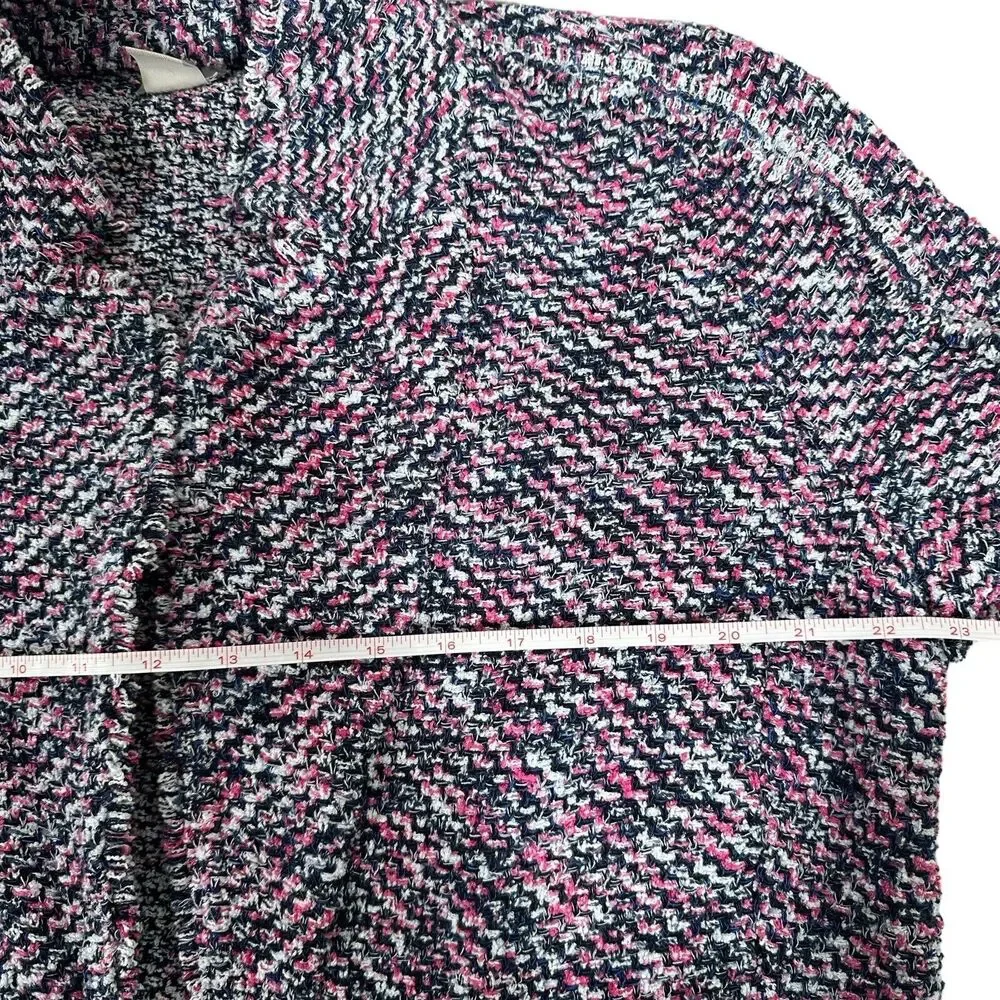 Chico’s Women’s Tweed Multicolor Structured Notch Collar Fringe Cardigan Size 2